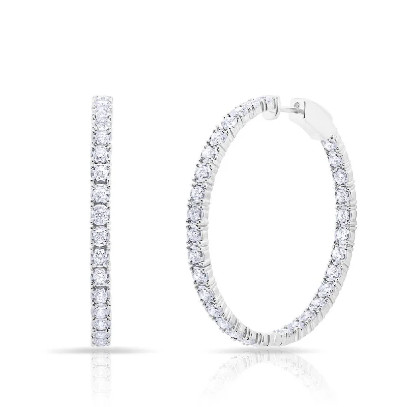 multi-layered earrings for women -14KT White Gold Diamond Medium Bella Hoop Earrings