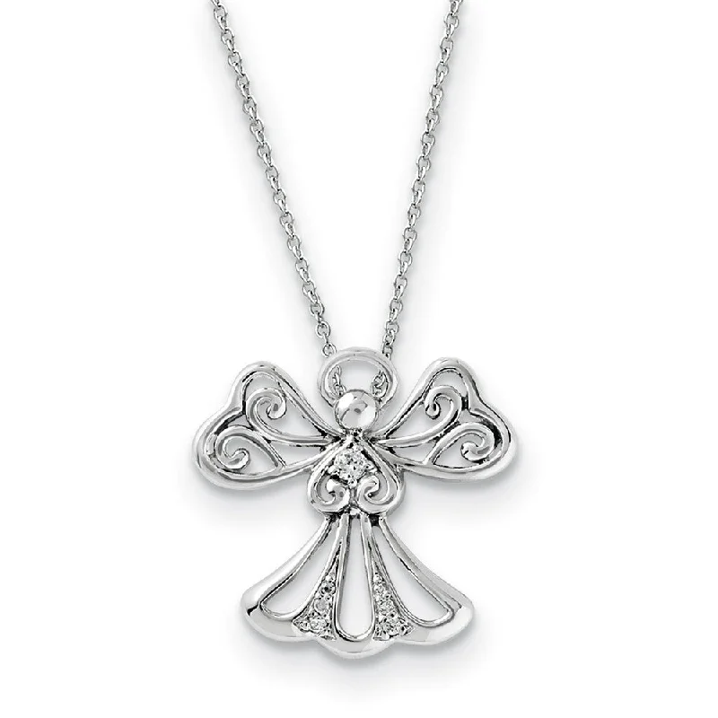 delicate gold necklaces for women -Rhodium Plated Sterling Silver & CZ Angel of Kindness Necklace, 18in