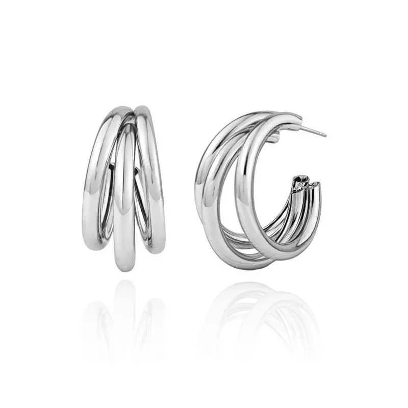 crystal earrings for women -Stainless Steel 3 Rows Hoop Earrings