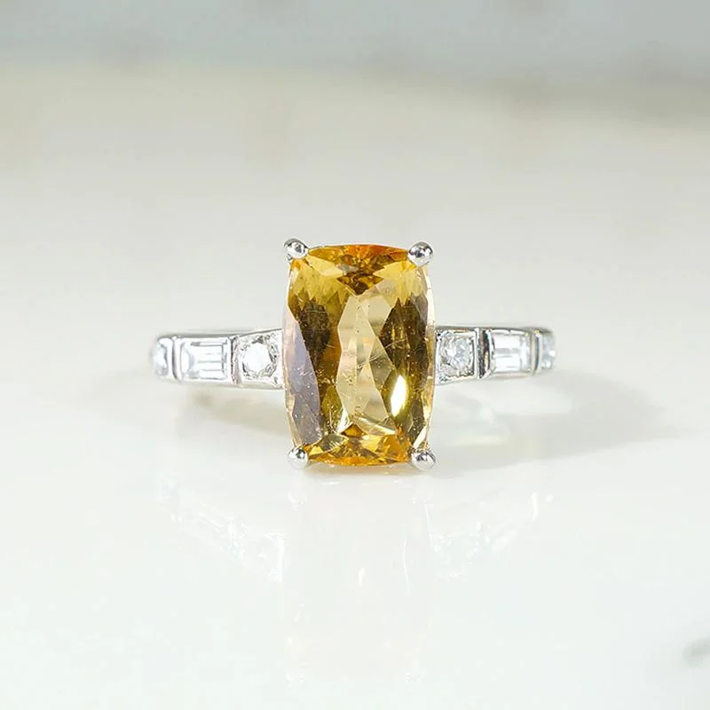 large emerald engagement rings -Fabulous Imperial Topaz in Diamond Set Platinum Ring