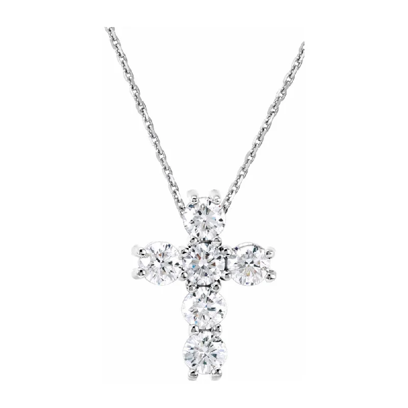 bohemian necklaces for women -14K White Gold 1/4 CTW Diamond 10mm Cross Necklace, 18 Inch