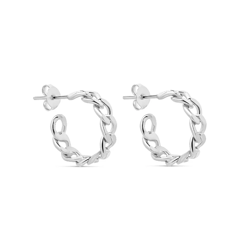 trendy stud earrings for women -The Silver Cuban Link Mini Hoops