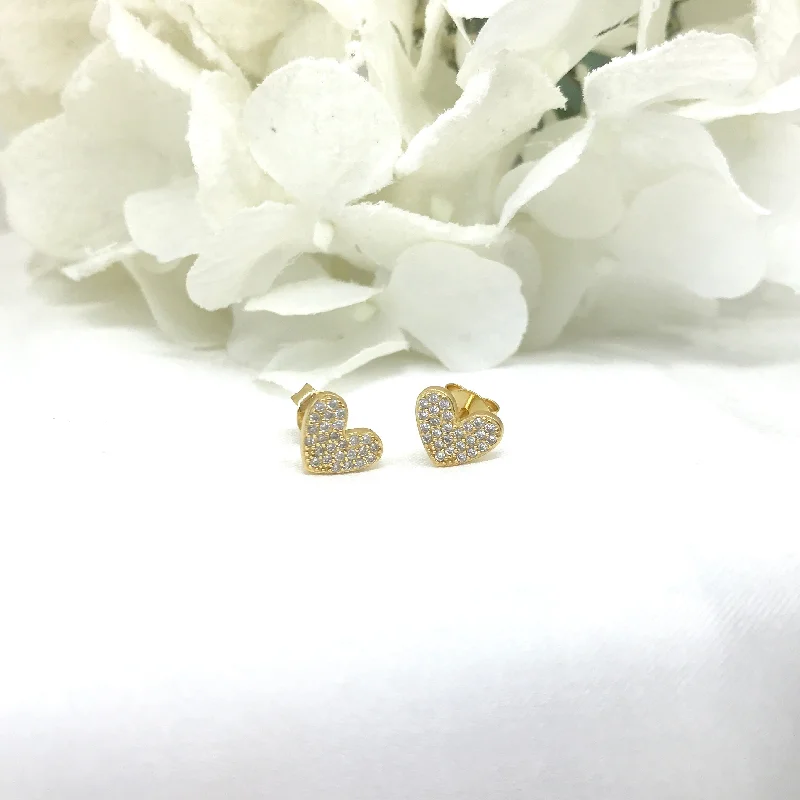 custom gold earrings for women -18k/925 Vermeil CZ Heart Studs Earrings