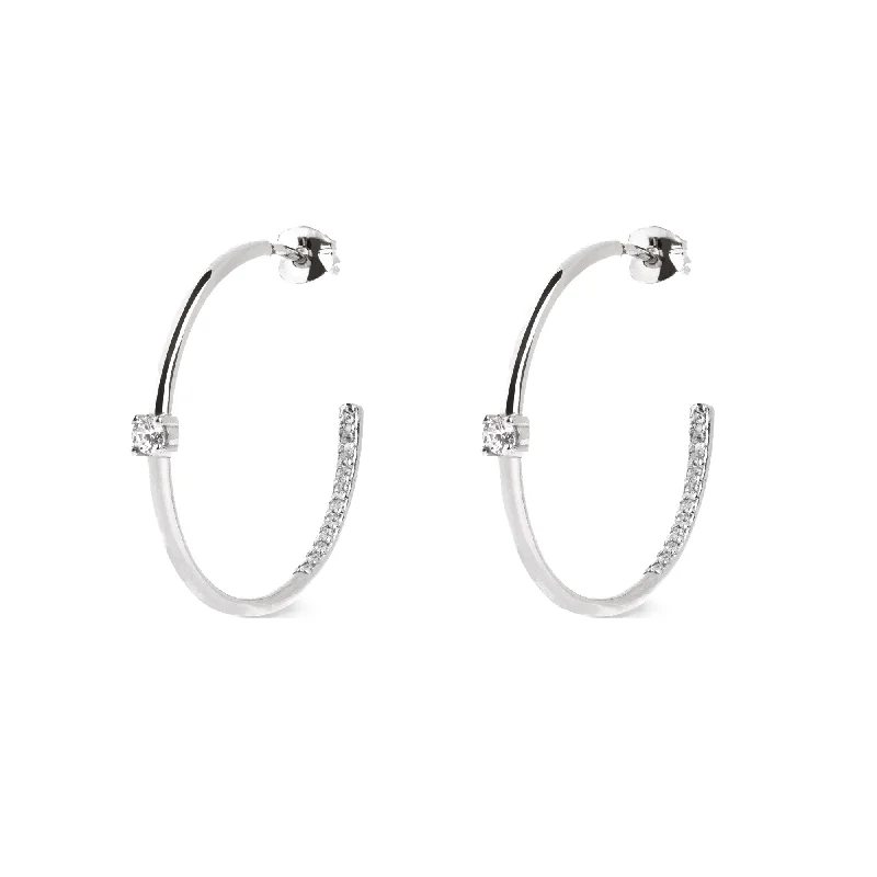 bohemian earrings for women -Star Dust Silver Hoop Earrings