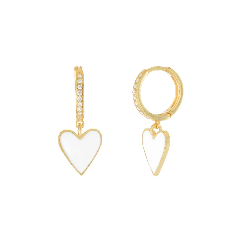 radiant earrings for women -White Enamel Heart Huggies