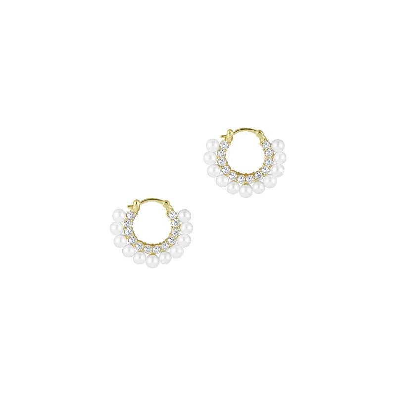 personalized earrings for women -THE DANI PAVE' PEARL HOOP EARRINGS