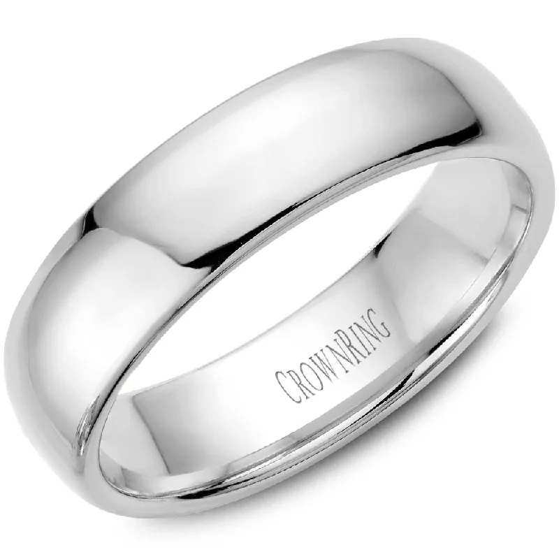 affordable engagement rings for women -14K White Gold 6mm Lightweight Dome Men's Wedding Band by Crown Ring