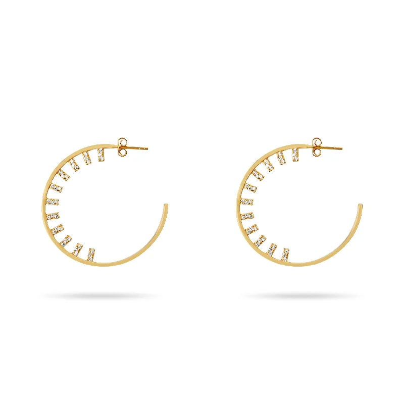 silver drop earrings for women -THE PAVE' OPEN BAR HOOP EARRINGS