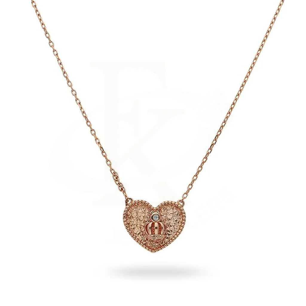 high-end gold necklaces for women -Sterling Silver 925 Rose Gold Plated Heart with Crown Necklace - FKJNKLSL2212