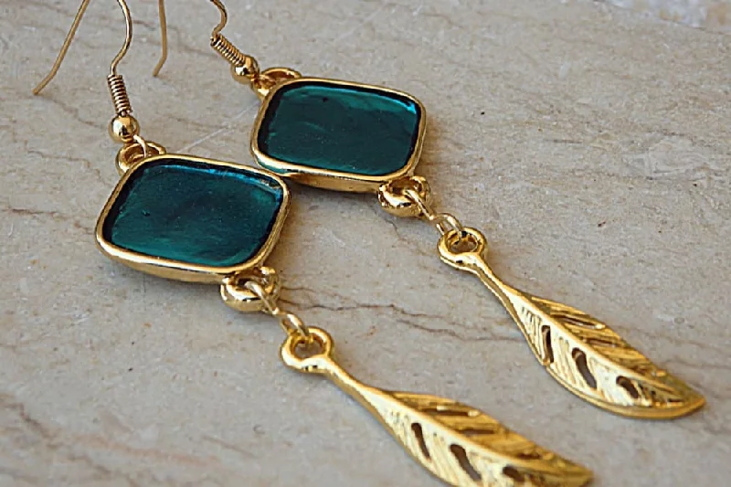 unique gold earrings for women -Gold leaf earrings