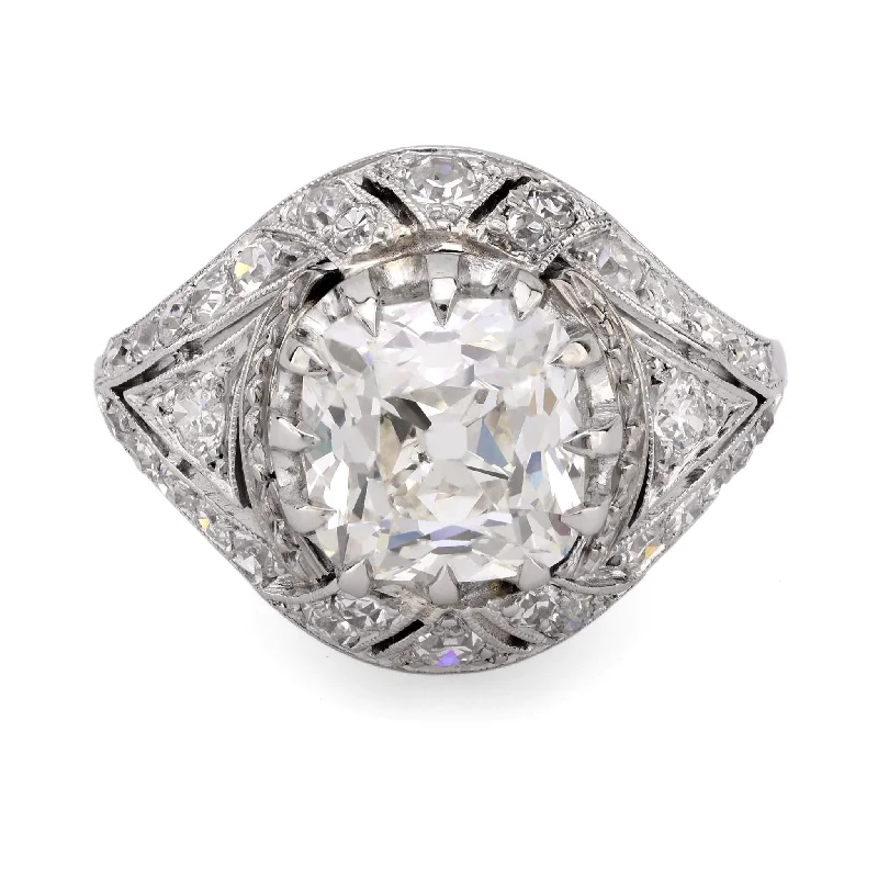 custom made engagement rings for women -Art Deco French GIA 1.73 carat old mine cut diamond platinum ring