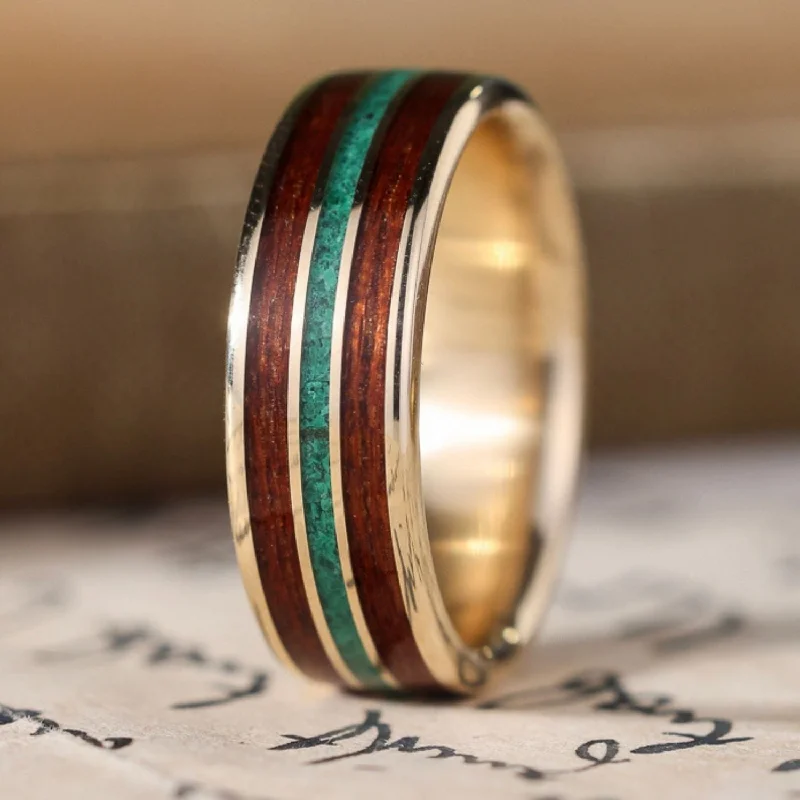 classic wedding engagement rings -The Alpine | Men's Gold Wedding Band with Malachite & Mahogany