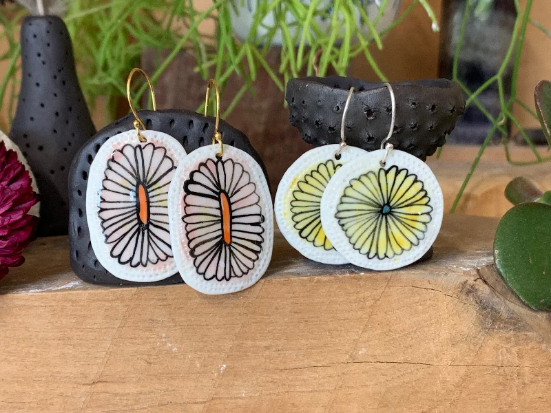 sterling silver earrings for women -One pair of Hand painted porcelain ‘Daisy’ earrings