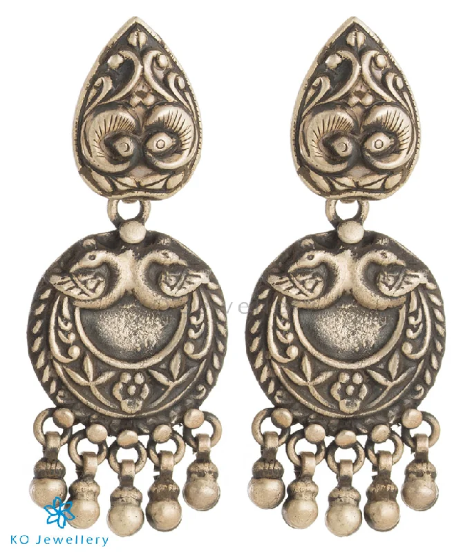 oversized earrings for women -The Vama Silver Peacock Earrings