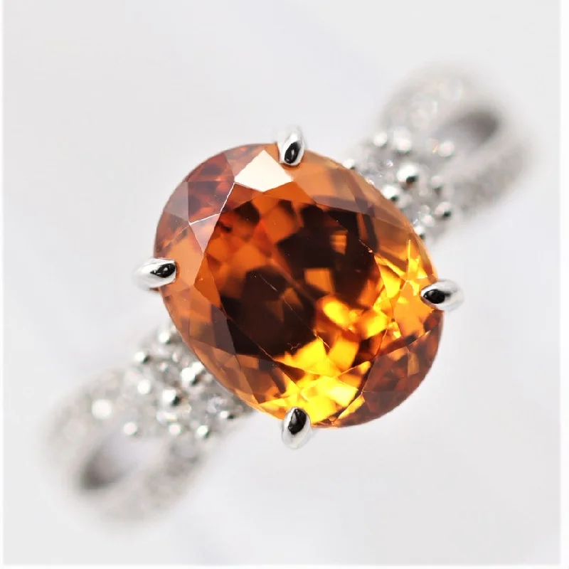 vintage gold engagement rings for women -Extra-Fine Mandarin Garnet Diamond Platinum Ring