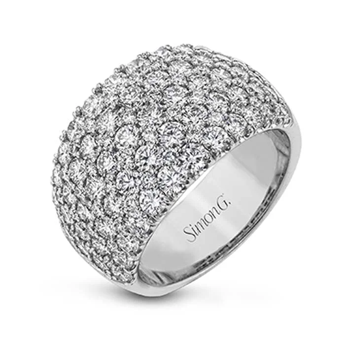 cushion halo engagement rings -Simon G Ladies Domed Right Hand Diamond 18K White Gold Ring