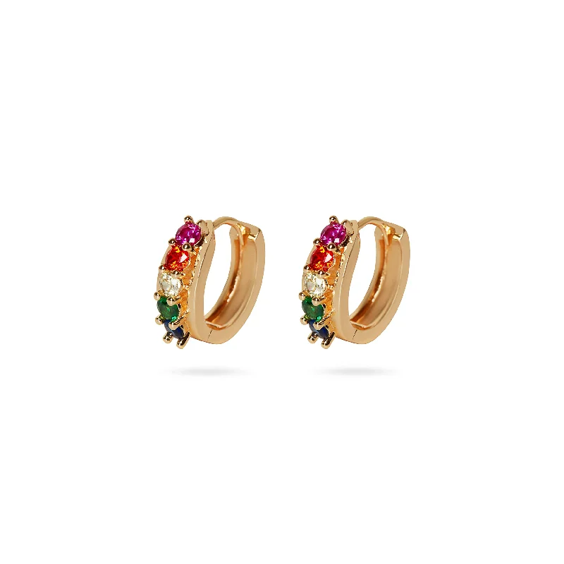 minimal gold earrings for women -THE MINI COLORED STONE HUGGIE EARRINGS