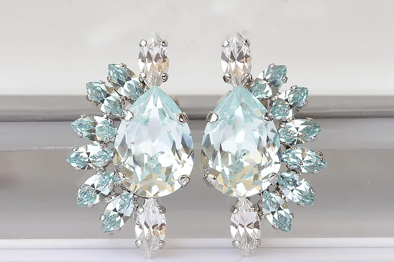 vintage pearl earrings for women -AQUAMARINE EARRINGS