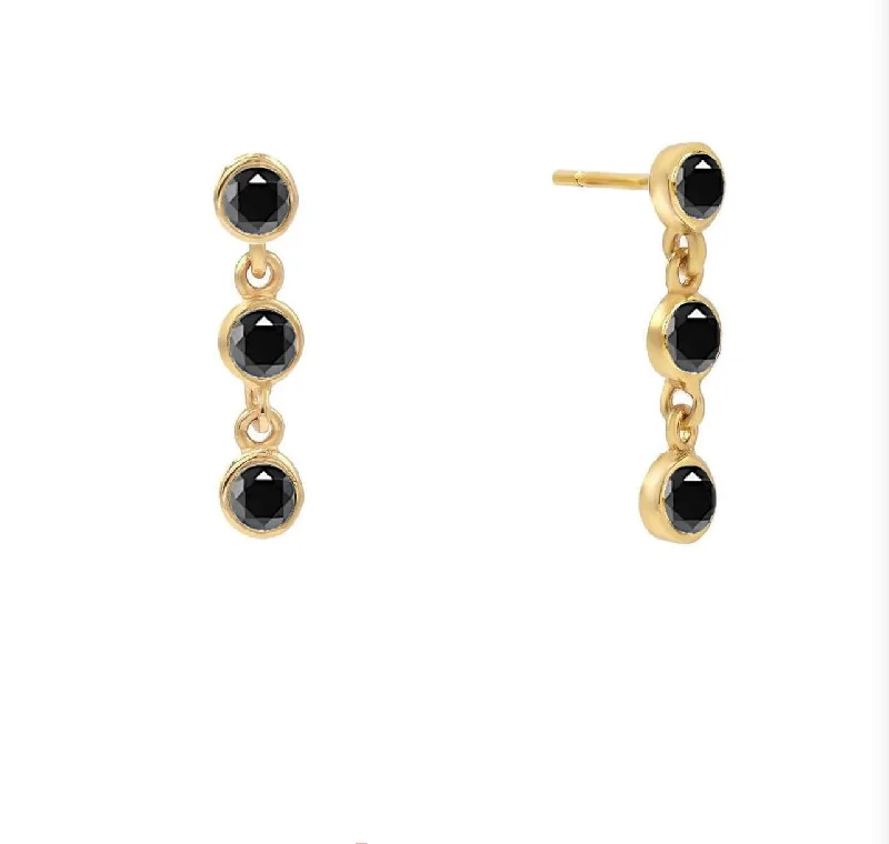 vintage earrings for women -Black Trio Bezel Stud Earrings