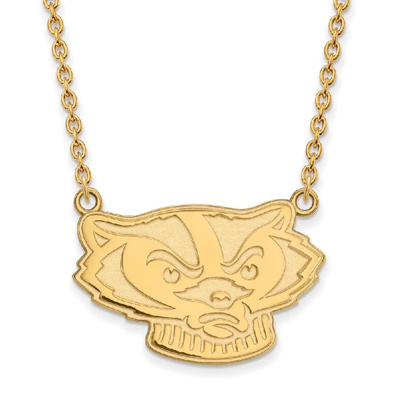 delicate gold necklaces for women -10k Yellow Gold U of Wisconsin Large Badger Pendant Necklace