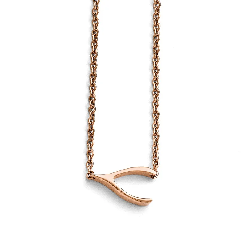 sparkling pendant necklaces for women -Rose Gold Tone Plated Stainless Steel Wishbone Necklace, 16.25 Inch