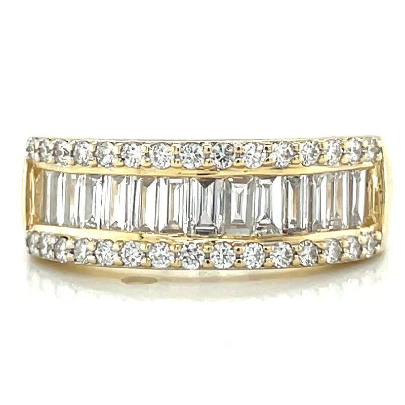 stylish moissanite engagement rings -14ct Yellow Gold Laboratory Grown 1.12ct Baguette And Round Diamond Band