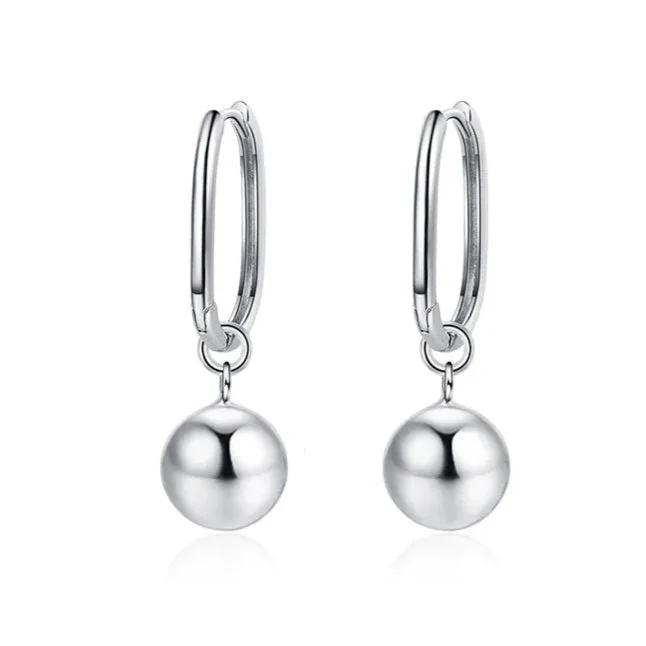 gemstone stud earrings for women -Stainless Steel Hoop Ball  Earrings