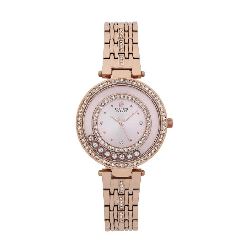 Roberto Carati Tora Crystal Case Rose Tone Watch