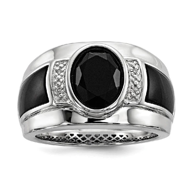 chain link necklaces for women -Diamond & Oval Black Onyx 13mm Tapered Ring in Sterling Silver