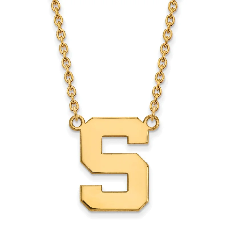 hand-crafted necklaces for women -10k Yellow Gold Michigan State Large Initial S Pendant Necklace