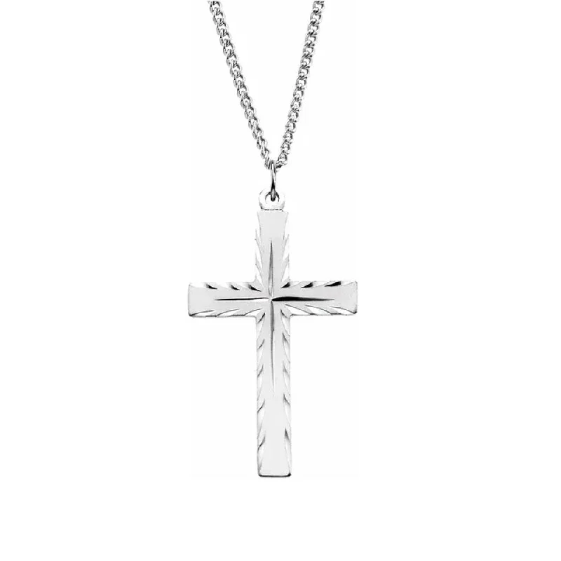 pendant necklaces for women -Sterling Silver Etched Cross Necklace, 24 Inch