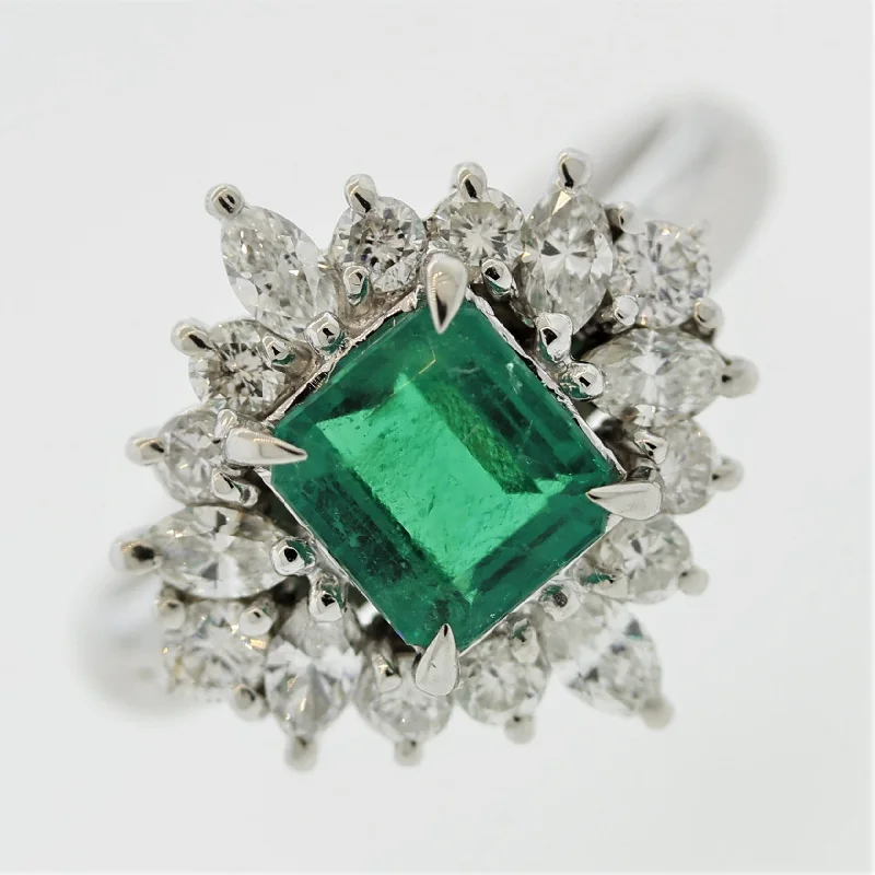 engagement rings for brides-to-be -Emerald Diamond Platinum Ring