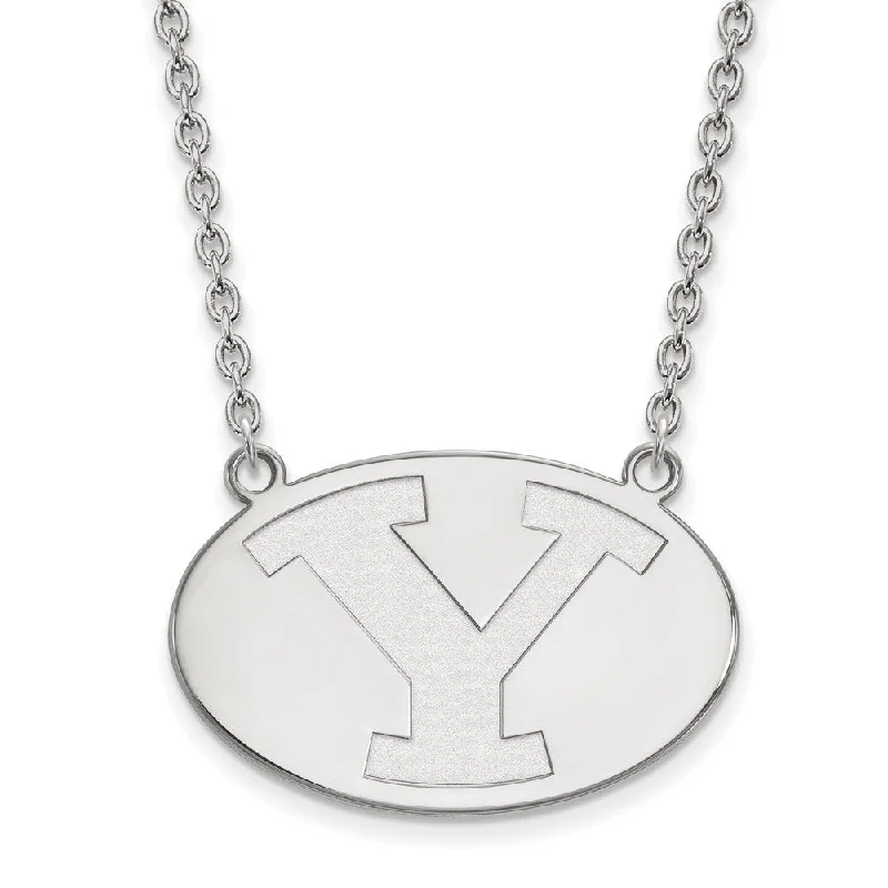 fashionable pendant necklaces for women -14k White Gold Brigham Young U Large Initial Y Pendant Necklace