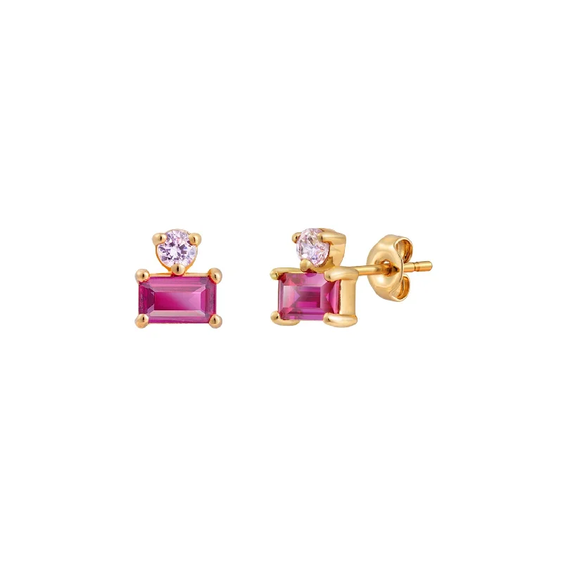 handmade earrings for women -Ruby Baguette CZ Stud Earrings