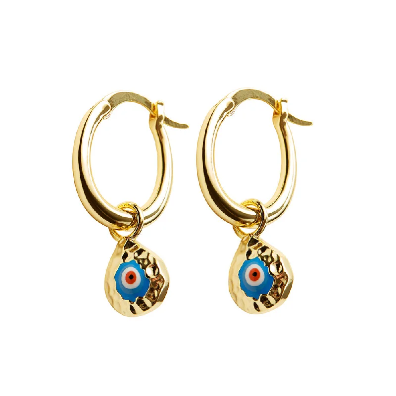 multi-strand earrings for women -THE HAMMERED EVIL EYE DROP EARRINGS