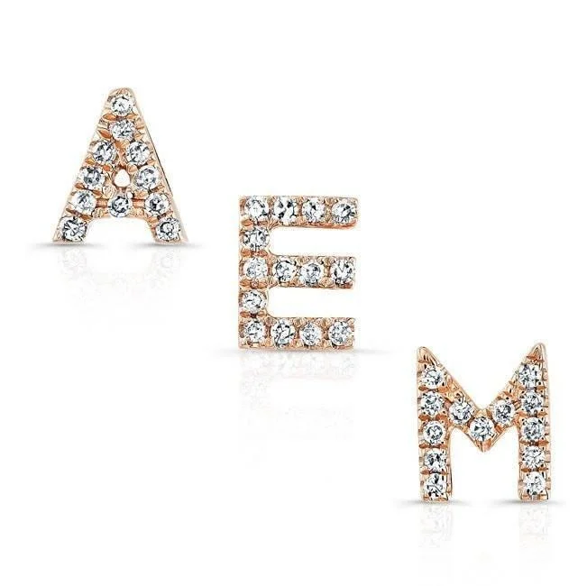 silver chandelier earrings for women -14KT Rose Gold Diamond Initial Stud Earring