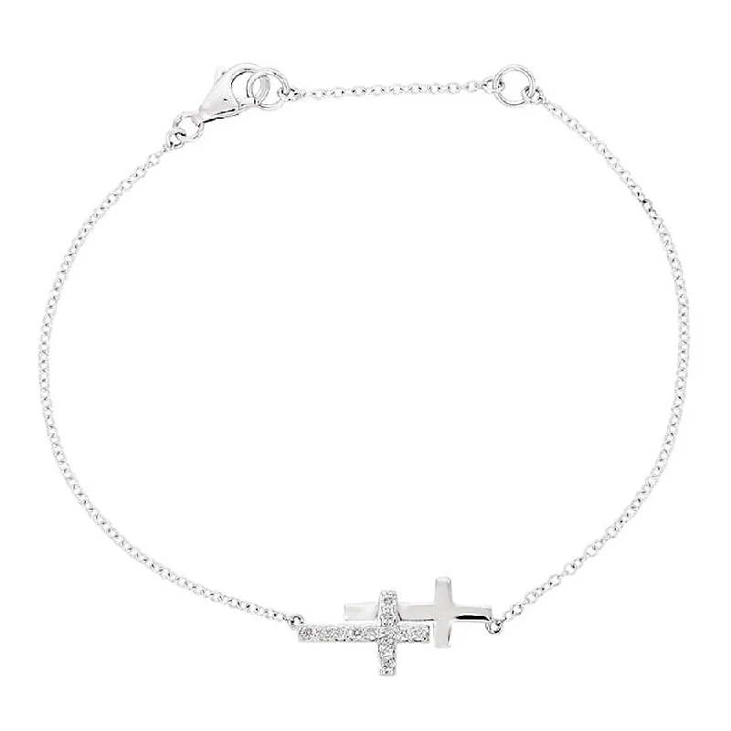 long pendant necklaces for women -Diamond Double Sideways Cross Necklace in 14k White Gold, 18 Inch