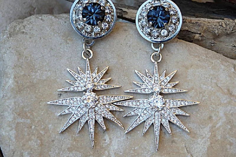 statement drop earrings for women -Silver Sparkle Star Earrings