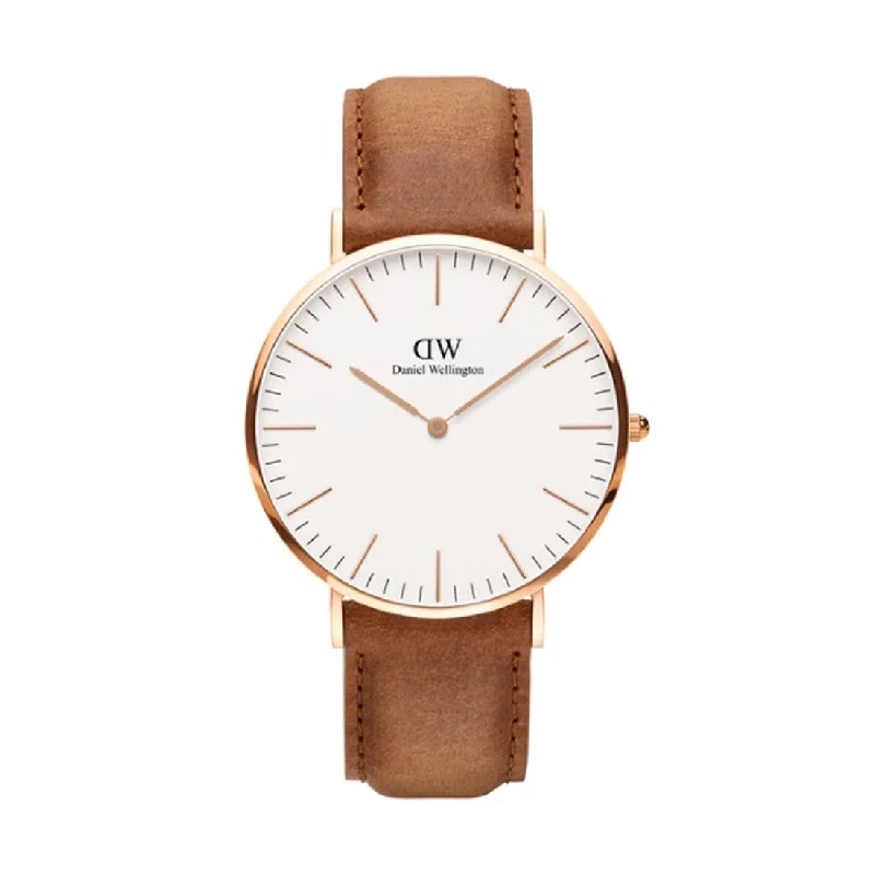 Daniel Wellington 40mm Durham Rose Gold Brown Leather Band Model DW00100109