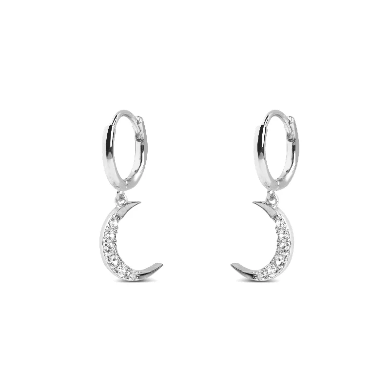 bridal crystal earrings for women -Crescent Moon Spark Silver Earrings