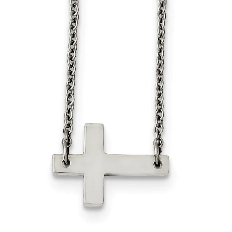 heart-shaped necklaces for women -Polished Sideways Latin Cross Necklace in Stainless Steel, 16.75 Inch