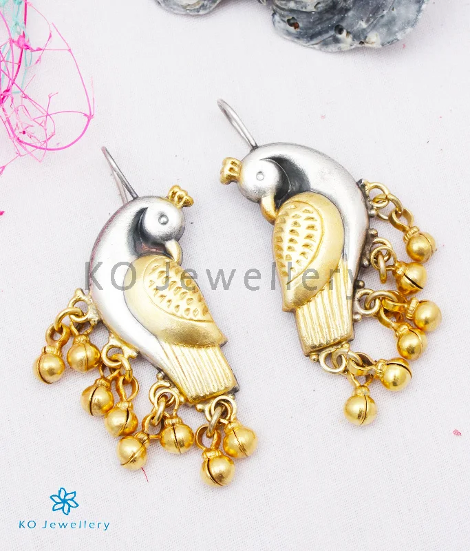 statement earrings for women -The Kira Silver Parrot Earrings(Two-tone)