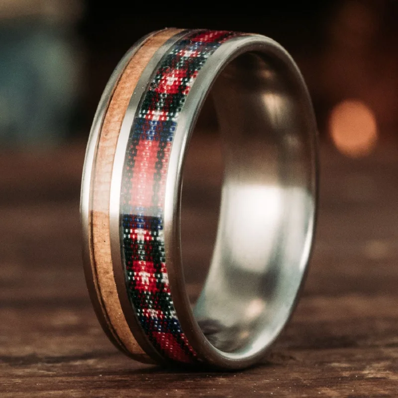 classic diamond engagement rings -The Celtic - Stewart Royal | Men's Titanium Wedding Band with Whiskey Barrel & Tartan