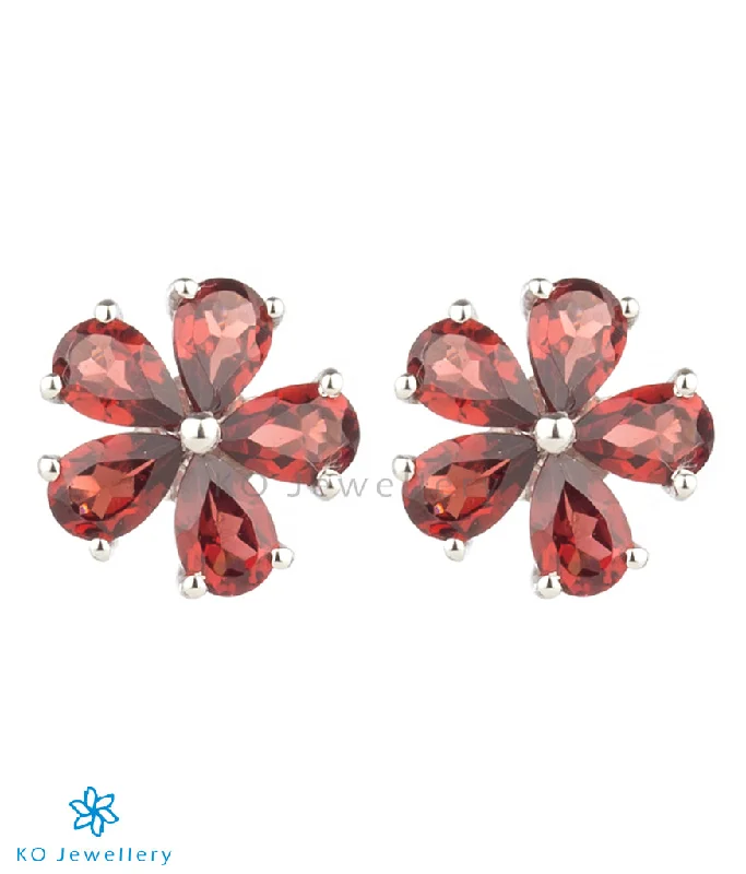 diamond earrings for women -The Petunia Silver Ear-studs (Garnet/Red)