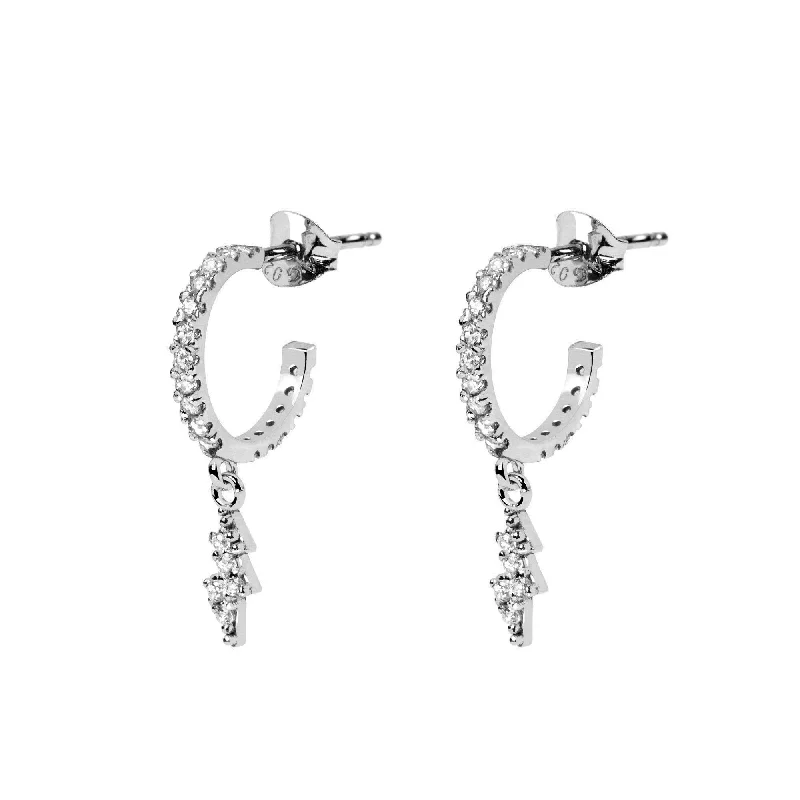 wedding earrings for women -Spark Lighting Bolt Silver Hoop Earrings