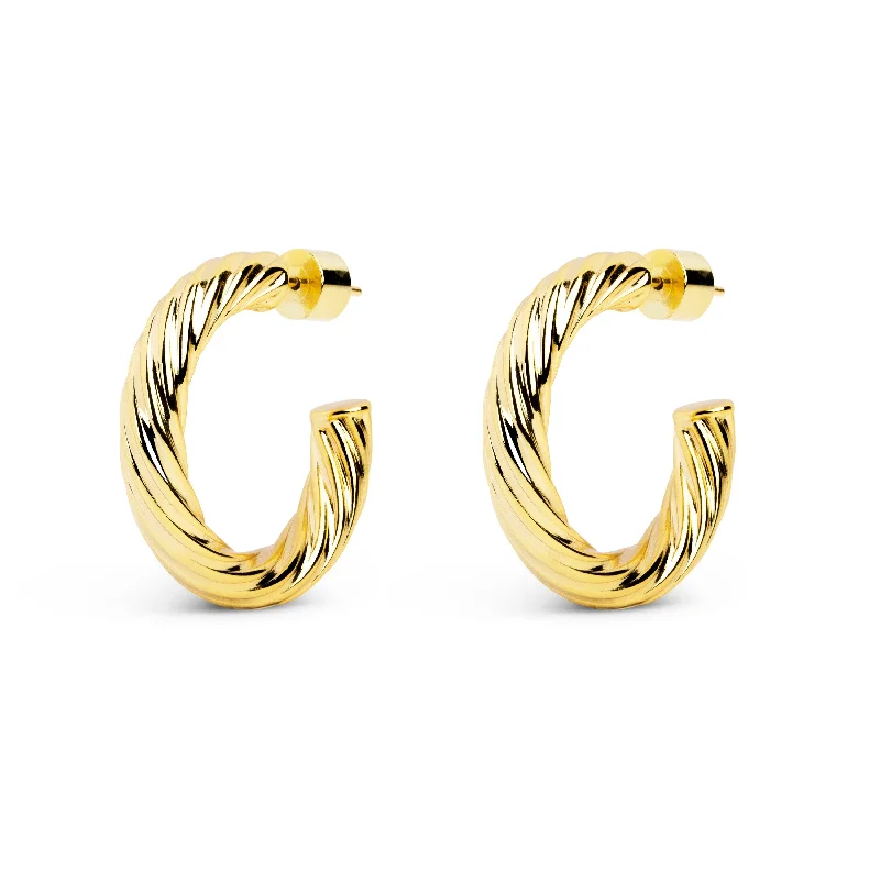 crystal earrings for women -Mombasa Twine Gold Hoop Earrings