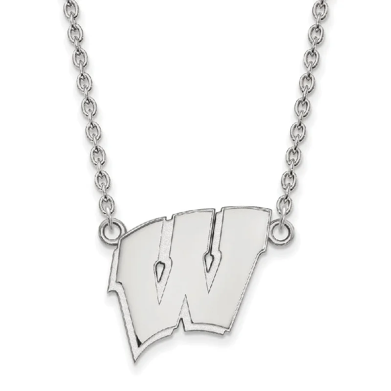 delicate gold necklaces for women -14k White Gold U of Wisconsin Large Initial W Pendant Necklace