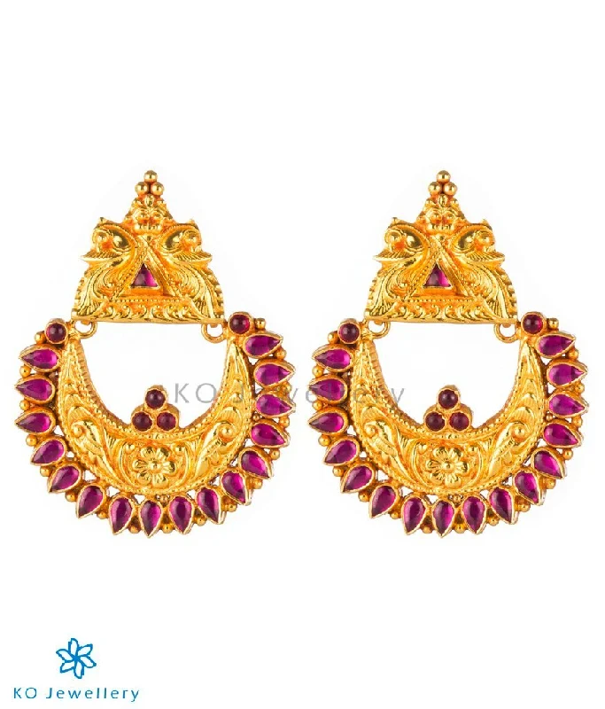 gold earrings for women -The Nilavarna Silver Peacock Earrings(Red)