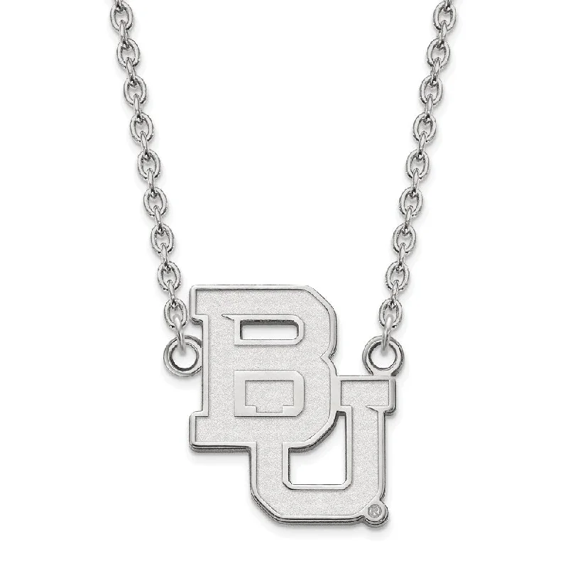 long necklaces for women -14k White Gold Baylor U Large 'BU' Pendant Necklace