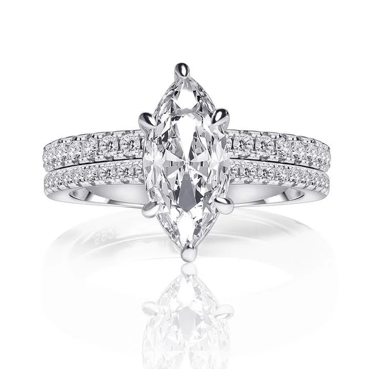 engagement rings for modern brides -Marquise Cut Engagement Bridal Set